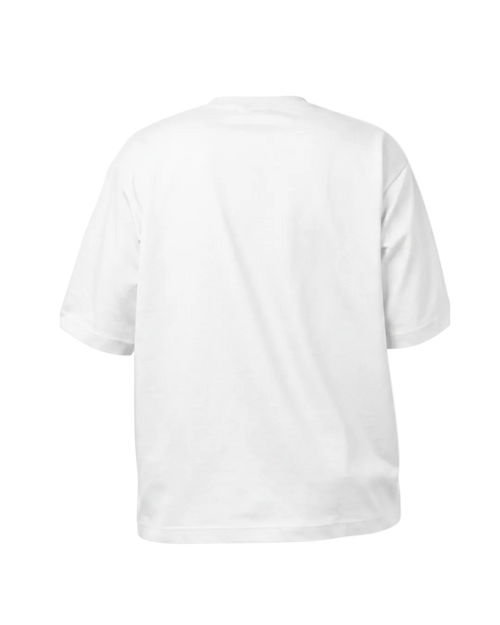 A plain white short-sleeve crewneck t-shirt shown from the back, photographed against a seamless white background.